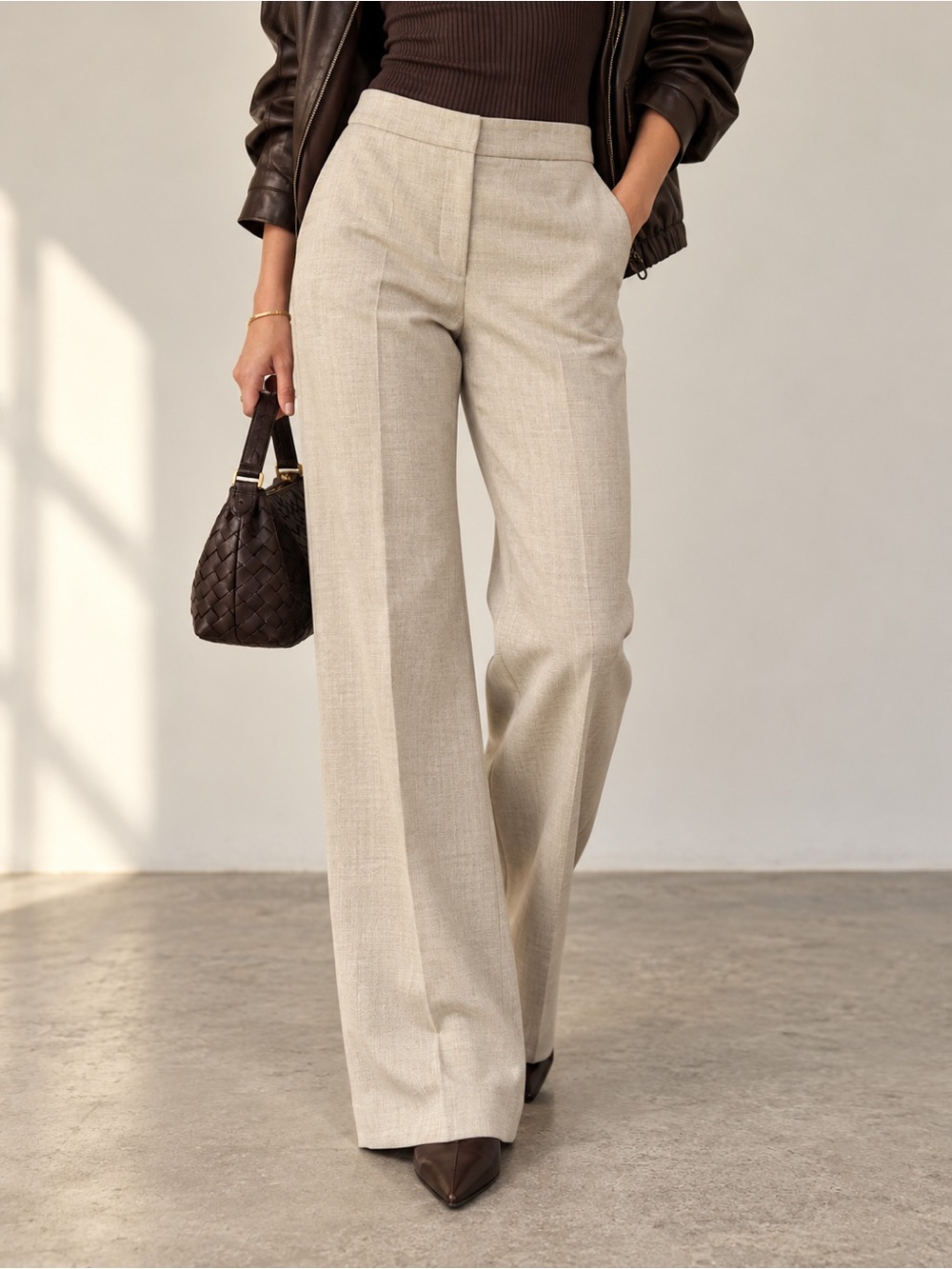 Aritzia Wilfred Alanya High Rise Wide Leg Trousers Oat Beige Size 6